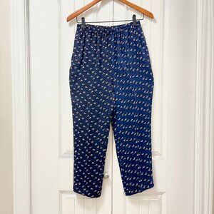 Vintage Floral Textured Cropped Trouser Pants Navy